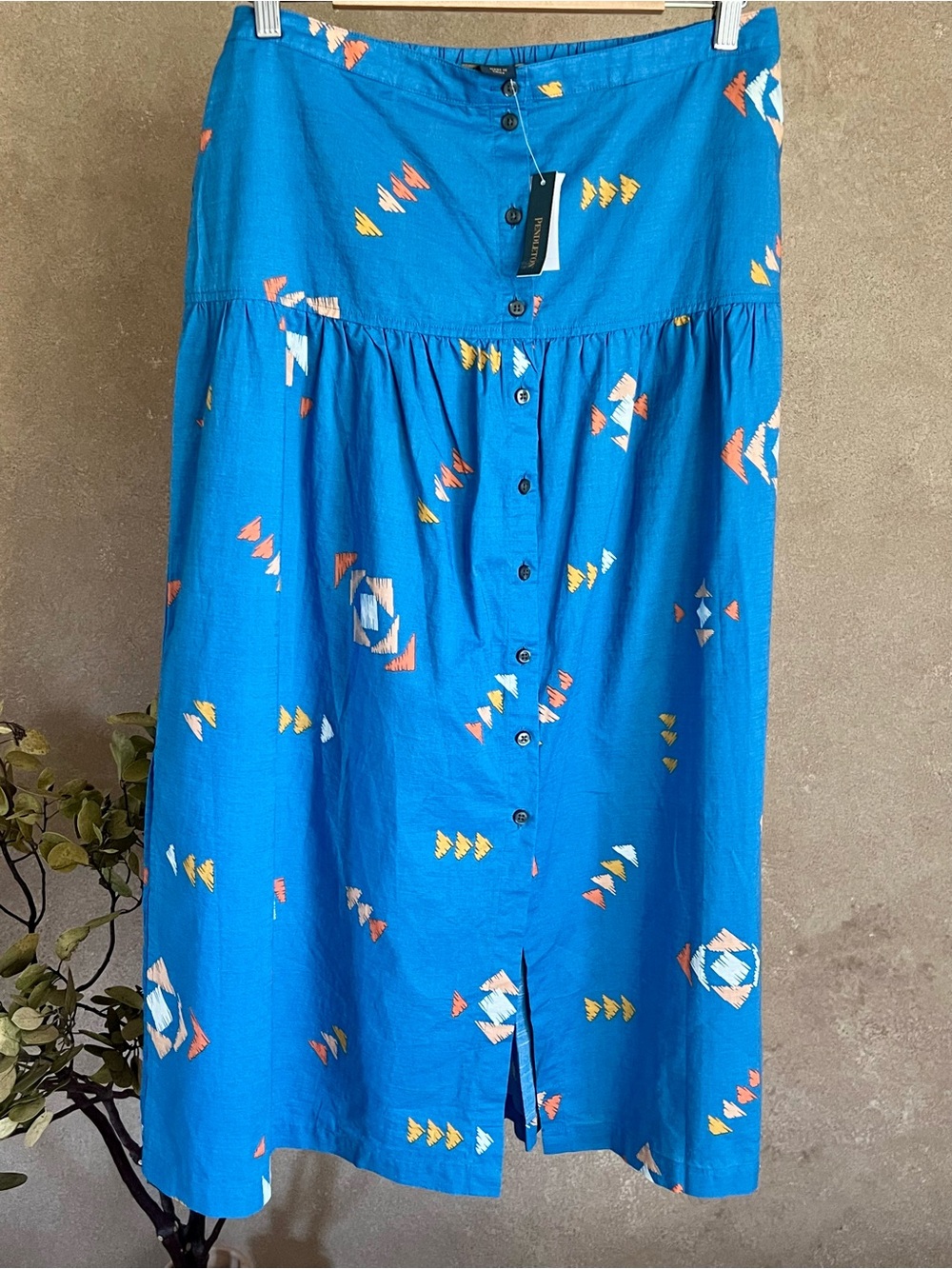 Pendleton Bright Blue Midi Skirt with Geometric Accent Print